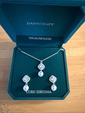 Danecraft Silver-Plated Cubic Zirconia Necklace with Pearl Drop